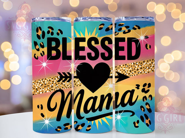 Blessed Mama Teal Leopard 20oz Tumbler, Teal Gold Glitter, Leopard Print Wrap, Sublimation Wrap, 20oz Tumbler Design, PNG Tumbler Wrap, Mom Gift Sublimation SvggirlplusArt 