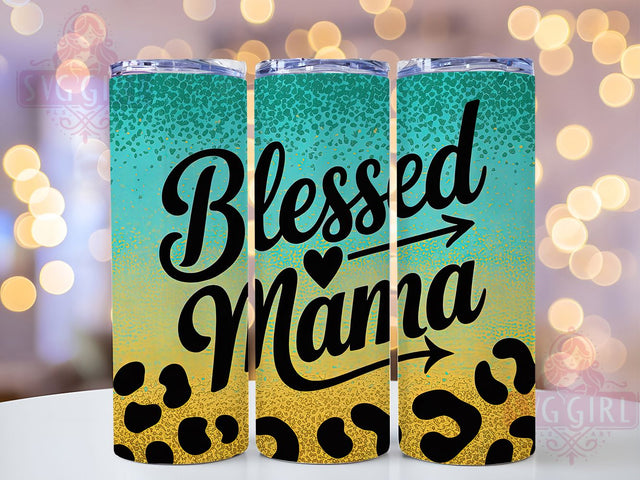 Blessed Mama Teal Leopard 20oz Tumbler, Teal Gold Glitter, Leopard Print Wrap, Sublimation Wrap, 20oz Tumbler Design, PNG Tumbler Wrap, Mom Gift Sublimation SvggirlplusArt 