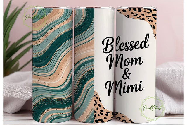 Blessed Mimi & Mom 20oz Tumbler Wrap Sublimation PixelChick 