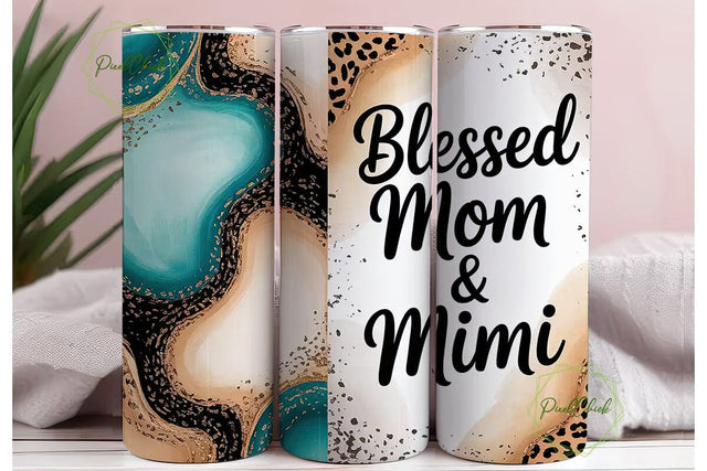 Blessed Mimi & Mom 20oz Tumbler Wrap Sublimation PixelChick 