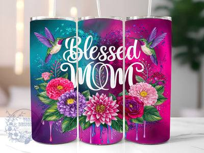 Blessed Mom 20oz Skinny Tumbler, Hummingbird Tumbler Png, Straight & Tapered Tumbler Wrap, Instant Digital Download Sublimation ToriDesigns 
