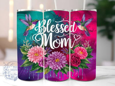Blessed Mom 20oz Skinny Tumbler, Hummingbird Tumbler Png, Straight & Tapered Tumbler Wrap, Instant Digital Download Sublimation ToriDesigns 