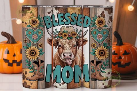 Blessed Mom Cow 20oz Tumbler Wrap Sublimation PixelChick 