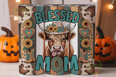 Blessed Mom Cow 20oz Tumbler Wrap Sublimation PixelChick 