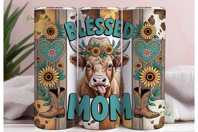 Blessed Mom Cow 20oz Tumbler Wrap Sublimation PixelChick 