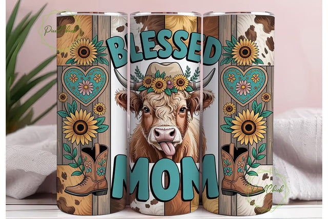 Blessed Mom Cow 20oz Tumbler Wrap Sublimation PixelChick 
