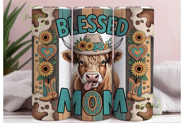 Blessed Mom Cow 20oz Tumbler Wrap Sublimation PixelChick 