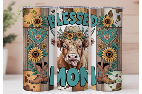 Blessed Mom Cow 20oz Tumbler Wrap Sublimation PixelChick 