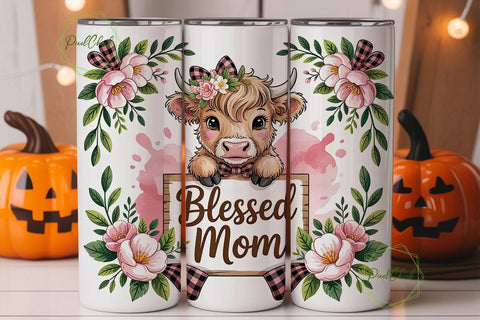 Blessed Mom Cow Tumbler Wrap Sublimation PixelChick 