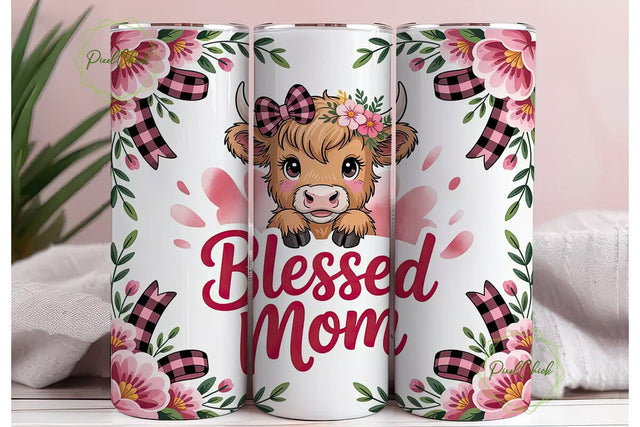 Blessed Mom Cow Tumbler Wrap Sublimation PixelChick 