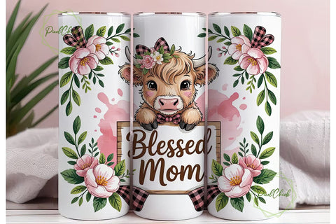 Blessed Mom Cow Tumbler Wrap Sublimation PixelChick 