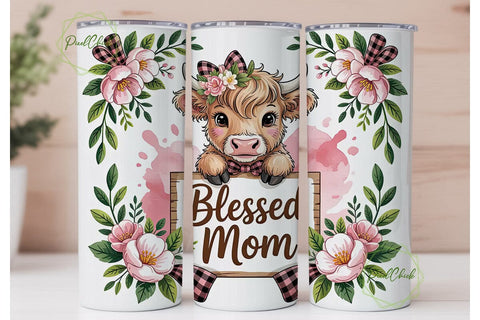 Blessed Mom Cow Tumbler Wrap Sublimation PixelChick 