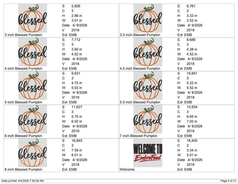 Blessed Pumpkin Embroidery Design – Fall Pumpkin Machine Embroidery File, Thanksgiving Autumn Blessed Design Embroidery/Applique DESIGNS PatternFeed8 