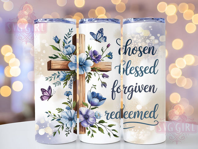 Blessed & Redeemed Christian Tumbler, Chosen Forgiven Cup Wrap, Redeemed Faith Drinkware, 20Oz Sublimation Wrap, Christian Inspiration Tumbler, Religious Gift Cup Wrap, Scripture Quote Drinkware Sublimation SvggirlplusArt 