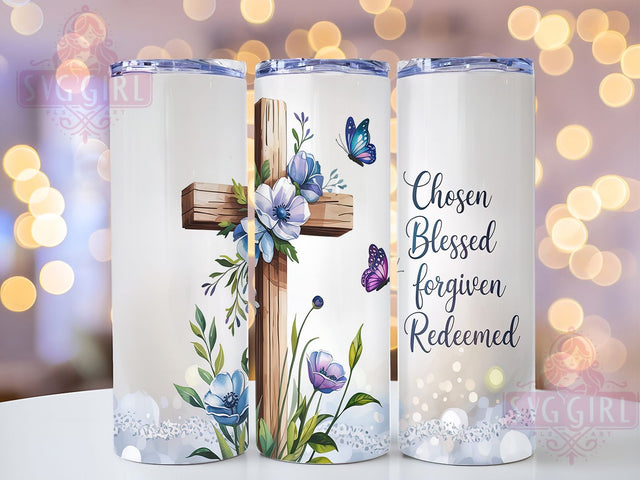 Blessed & Redeemed Christian Tumbler, Chosen Forgiven Cup Wrap, Redeemed Faith Drinkware, 20Oz Sublimation Wrap, Christian Inspiration Tumbler, Religious Gift Cup Wrap, Scripture Quote Drinkware Sublimation SvggirlplusArt 