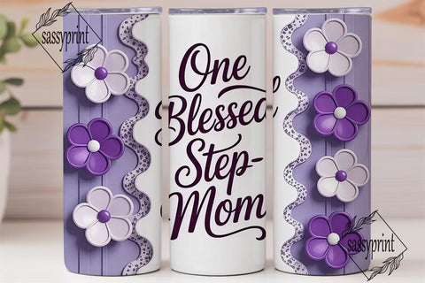 Blessed Step-Mom Purple Floral Tumbler Sublimation sassyprint 
