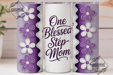 Blessed Step-Mom Purple Floral Tumbler Sublimation sassyprint 