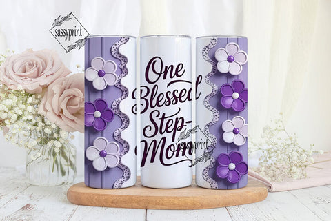 Blessed Step-Mom Purple Floral Tumbler Sublimation sassyprint 