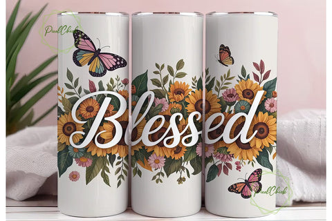 Blessed Sunflowers Butterflies Tumbler Sublimation PixelChick 