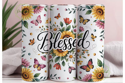 Blessed Sunflowers Butterflies Tumbler Sublimation PixelChick 