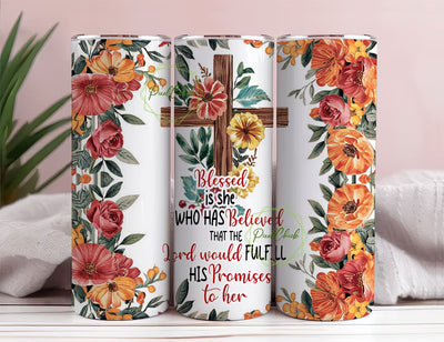 Blessed the Lord Christian Cross Bible Verse Religious Jesus 20oz God Quote Skinny Tumbler Wrap PNG Sublimation Design Sublimation PixelChick 