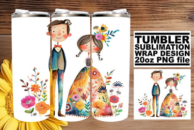 Blissful Watercolor Wedding Tumbler: Love's Embrace 20oz Edition Sublimation afrosvg 