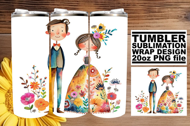 Blissful Watercolor Wedding Tumbler: Love's Embrace 20oz Edition Sublimation afrosvg 