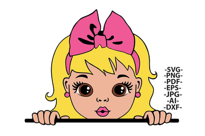 Blonde Girl Peeking Clipart with Pink Bow in SVG PNG JPG PDF DXF AI EPS Formats for Sublimation Cricut Crafts School Projects and Digital Art SVG 1uniqueminute 