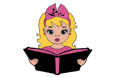 Blonde Girl Reading Book SVG | Glitter School Clipart | Cute Student Reading PNG for Cricut, Back to School Sublimation Design SVG 1uniqueminute 