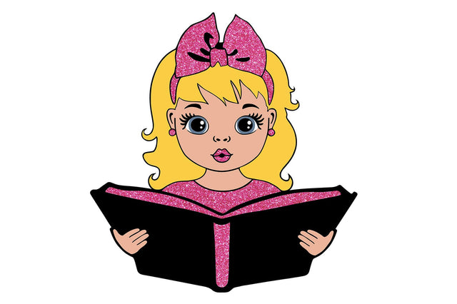Blonde Girl Reading Book SVG | Glitter School Clipart | Cute Student Reading PNG for Cricut, Back to School Sublimation Design SVG 1uniqueminute 