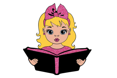 Blonde Girl Reading Book SVG | Glitter School Clipart | Cute Student Reading PNG for Cricut, Back to School Sublimation Design SVG 1uniqueminute 