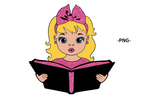 Blonde Girl Reading Book SVG | Glitter School Clipart | Cute Student Reading PNG for Cricut, Back to School Sublimation Design SVG 1uniqueminute 