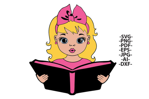 Blonde Girl Reading Book SVG | Glitter School Clipart | Cute Student Reading PNG for Cricut, Back to School Sublimation Design SVG 1uniqueminute 