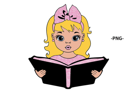 Blonde Girl Reading Book SVG | Glitter School Clipart | Cute Student Reading PNG for Cricut, Back to School Sublimation Design SVG 1uniqueminute 