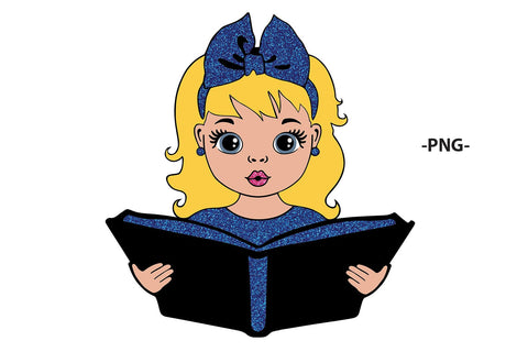 Blonde Girl Reading Book SVG | Glitter School Clipart | Cute Student Reading PNG for Cricut, Back to School Sublimation Design SVG 1uniqueminute 