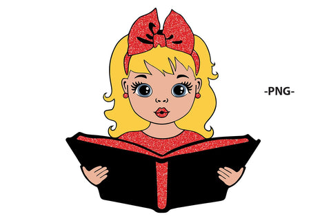 Blonde Girl Reading Book SVG | Glitter School Clipart | Cute Student Reading PNG for Cricut, Back to School Sublimation Design SVG 1uniqueminute 