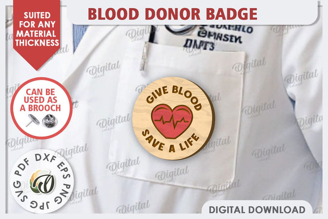Blood Donor Badge Laser Cut. Blood Donation Badge SVG SVG Evgenyia Guschina 