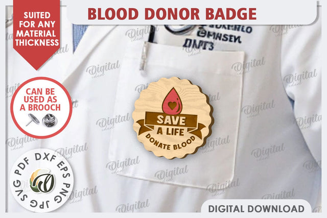 Blood Donor Badge Laser Cut. Blood Donation Badge SVG SVG Evgenyia Guschina 