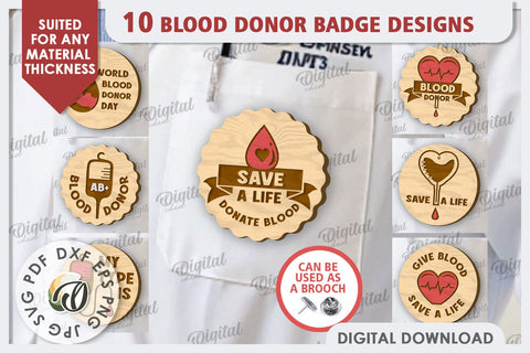 Blood Donor Badge Laser Cut Bundle. Blood Donation Badge SVG SVG Evgenyia Guschina 