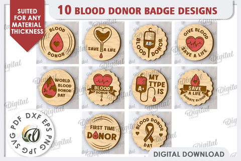 Blood Donor Badge Laser Cut Bundle. Blood Donation Badge SVG SVG Evgenyia Guschina 