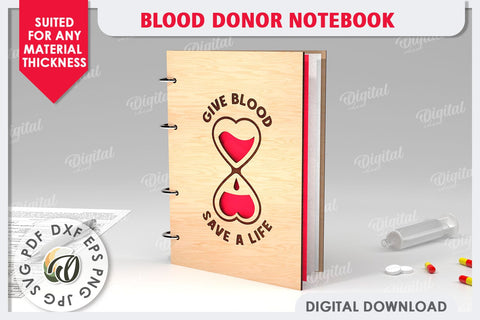 Blood Donor Notebook Laser Cut. 3D Wooden Notebook SVG SVG Evgenyia Guschina 