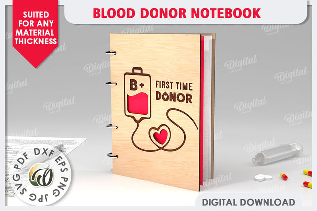 Blood Donor Notebook Laser Cut. 3D Wooden Notebook SVG SVG Evgenyia Guschina 