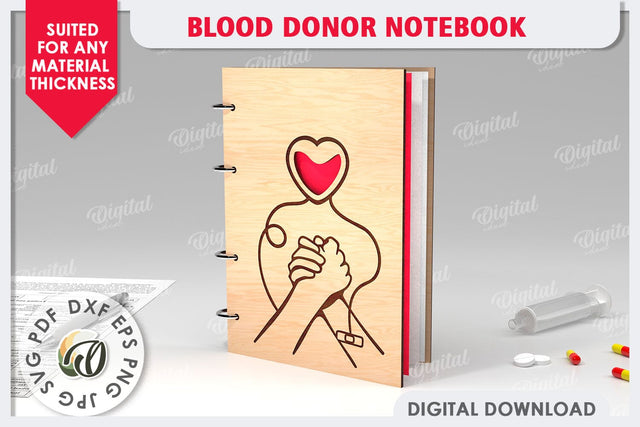 Blood Donor Notebook Laser Cut. 3D Wooden Notebook SVG SVG Evgenyia Guschina 