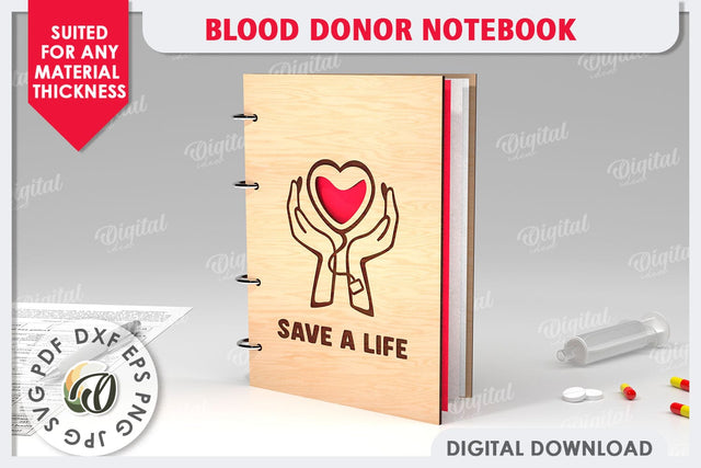 Blood Donor Notebook Laser Cut. 3D Wooden Notebook SVG SVG Evgenyia Guschina 