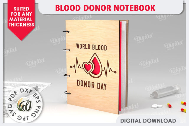 Blood Donor Notebook Laser Cut. 3D Wooden Notebook SVG SVG Evgenyia Guschina 