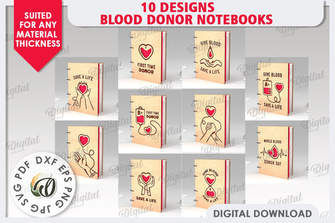Blood Donor Notebooks Laser Cut Bundle. 3D Notebooks SVG Evgenyia Guschina 