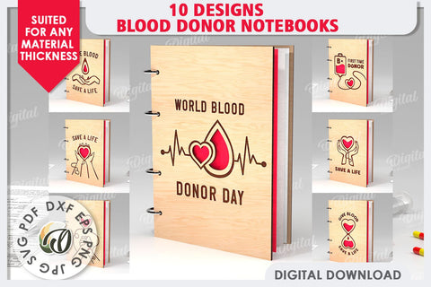 Blood Donor Notebooks Laser Cut Bundle. 3D Notebooks SVG Evgenyia Guschina 