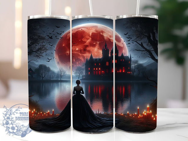 Blood Moon Gothic Castle Tumbler, Blood Moon, Dark Fantasy, 20Oz Tumbler, Sublimation Design, Spooky Artwork, Haunted Night Sublimation ToriDesigns 