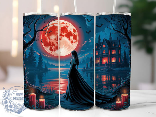 Blood Moon Gothic Castle Tumbler, Blood Moon, Dark Fantasy, 20Oz Tumbler, Sublimation Design, Spooky Artwork, Haunted Night Sublimation ToriDesigns 