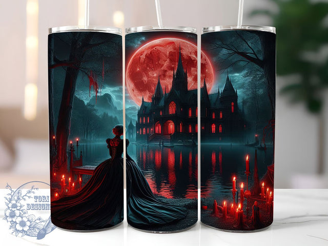 Blood Moon Gothic Castle Tumbler, Blood Moon, Dark Fantasy, 20Oz Tumbler, Sublimation Design, Spooky Artwork, Haunted Night Sublimation ToriDesigns 